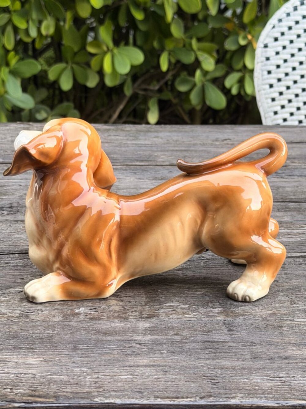 Vintage Large Dachshund Playful Japan Mid-Century Brown Glazed Porcelain Dog - Picture 6 of 14